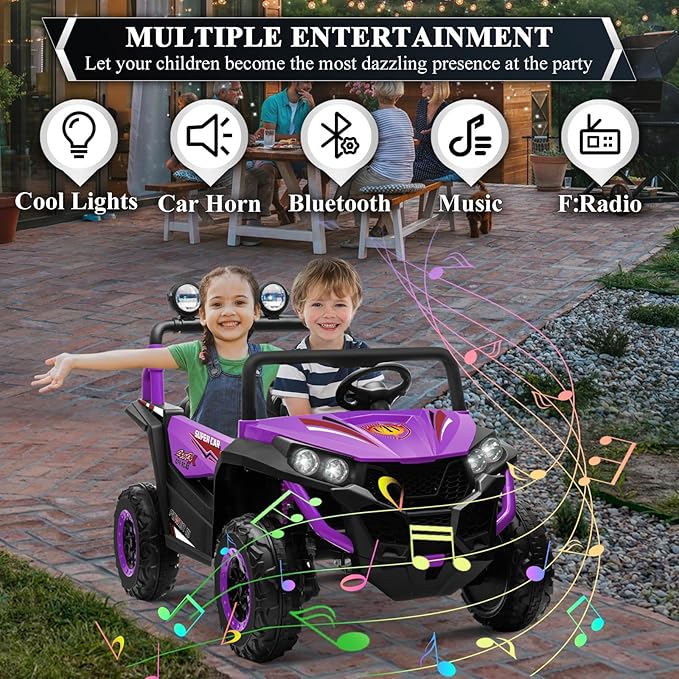 OTTARO 2 Seater Ride on Car Truck,24V Electric Vehicle Car for Kids 3-8 Years,200W Motors,4 Shock Absorbers, Music Play,Bright Light, Remote Control(Purple)