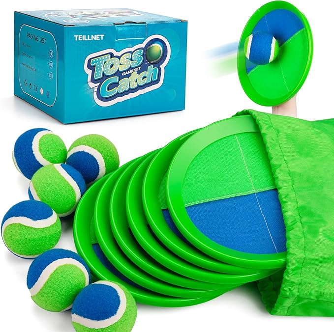 Toss and Catch Ball Set for Toddlers Kids Adults - 6 Pack - Beach Toys Pool Toys Outdoor Yard Games for Family- Sturdy & Water-Resistant - Classic Gift for Boys Girls 3 4 5 6 7 8 9 10 11 12+ Years Old