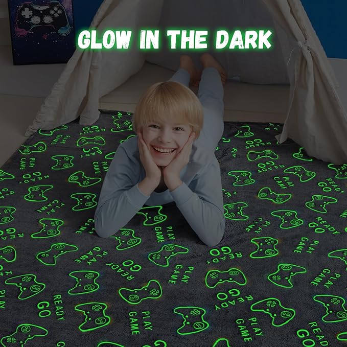 Gamer Game Controller Gifts Toys for Boys,Glow in The Dark Gaming Blanket,Christmas Birthday Presents Decor for Kids Age 3-14 Year Old Son Teen Child Toddler Soft Luminous Kid Blanket 50"x60"