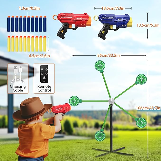 2-Player Shooting Game Toy, Foam Dart Toy Gun with Auto Reset Rotating Shooting Target, Ideal Gift for Kids Ages 6,7,8,9,10+ Green
