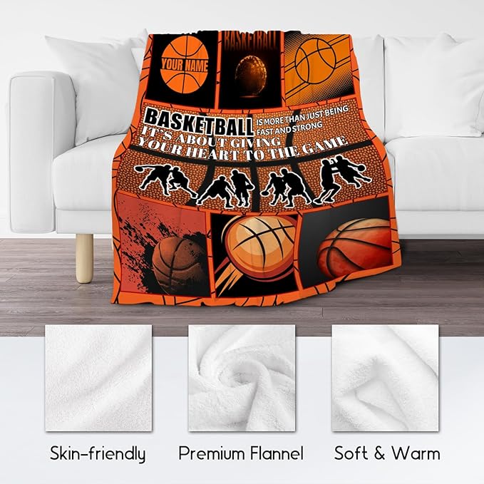 Personalized Basketball Blanket for Girls, Custom Basketball Gifts with Name for Boys, Sport Throw Blankets for Team, Kids Throws for Couch Sofa (30x40 Inch)