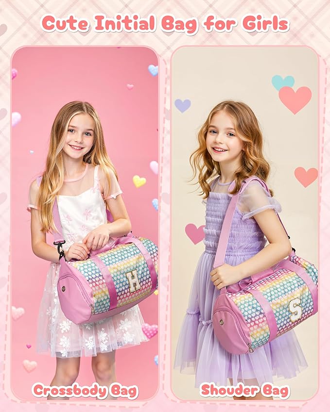 Christmas Gift for Teens-Gifts for 8 Year Old Girl, Girls Travel Duffel Bag, Kids Initial Overnight Bags with Shoe Compartment, Weekender Bag with Makeup Pouch, Gift for Grandkids (Letter E)