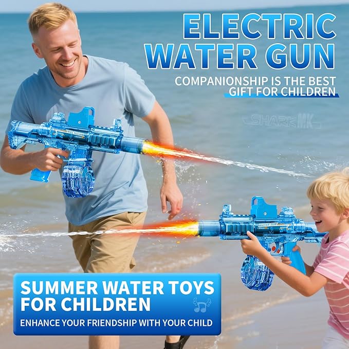 Electric Water Guns for Kids Adults, Transparent Automatic Squirt Guns, Summer Outdoor Beach Swimming Pool Party Toys (Blue)