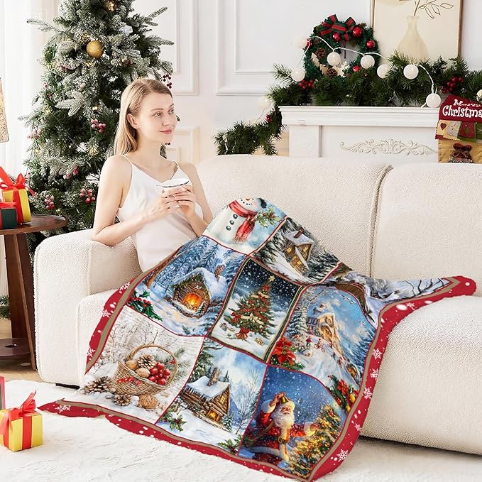 Christmas Snowman Blanket for Women, Snowman Decor Fleece Blanket Gifts for Boys Girls, Warm Cozy Soft Flannel Christmas Stuff for Bed Sofa Couch 60" x 50"