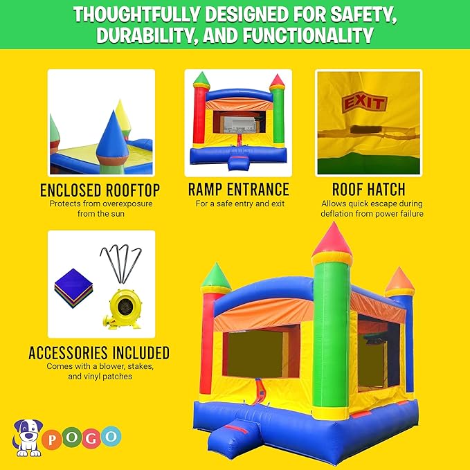 Pogo Bounce House Crossover Inflatable Bounce House Duo, Pink and Rainbow, 13 x 12 x 12 Foot, Outdoor Playhouse for Kids Outdoor Commerical Bouncer Castles, Blower, Stakes, & Storage Bag, 2 Bouncers
