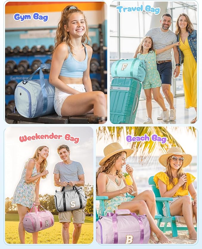 Daughter Birthday Gift, Girls Travel Duffle Bag, Kids Initial Overnight Bags with Shoe Compartment, Personalized Weekend Bag with Cosmetic Pouch, Teen Girl Gifts Trendy Stuff (Letter K)