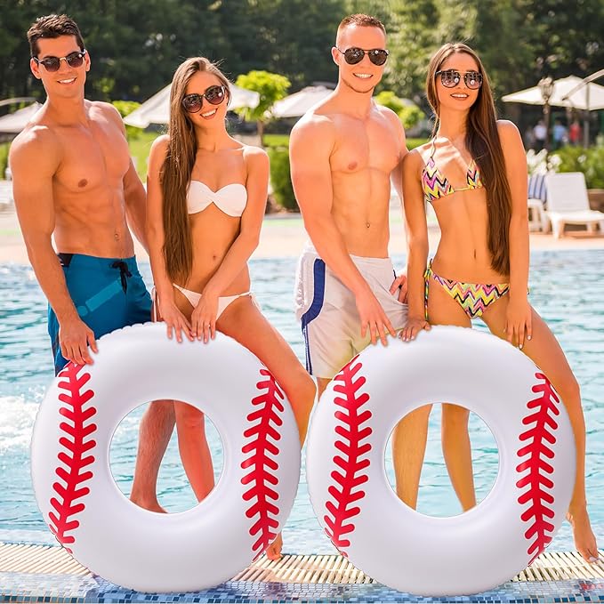 ShinyRelief 2 Pcs Footabll Baseball Soccer Basketball Sport Inflatable Pool Ring Floats Ring Adult Size Inflatable Floats Swimming Pool Tubes Beach Sports Party Lake Use Summer