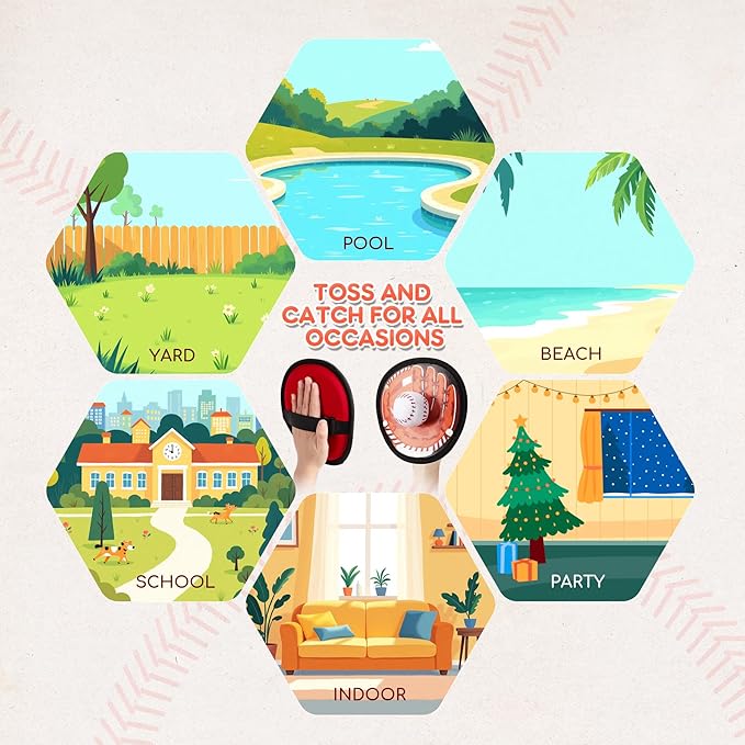 Playzap Toss and Catch Ball Set Ultra Soft Fabric Pain-Free - Family Games Christmas Stocking Stuffers Gift for Toddlers Kids Boys Girls 2-4 5-7 8-10 Yrs - Baseball Glove Toy Indoor Outdoor Yard Beach