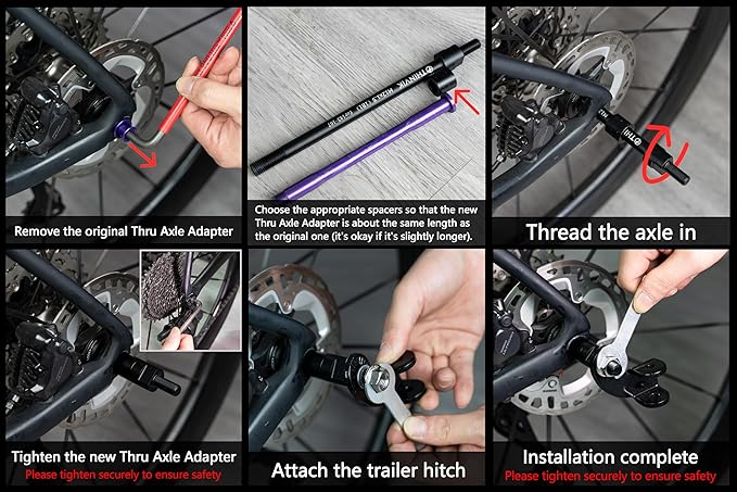 Thinvik Bike Thru Axle Adapter for Trailer Hitch 12mm Thru Axle 1.0/1.5/1.75 Thread Pitch Shaft Length 178/~187mm for Instep, Schwinn, Allen Sports Thule Chariot, Burley, Hamax, Retrospec