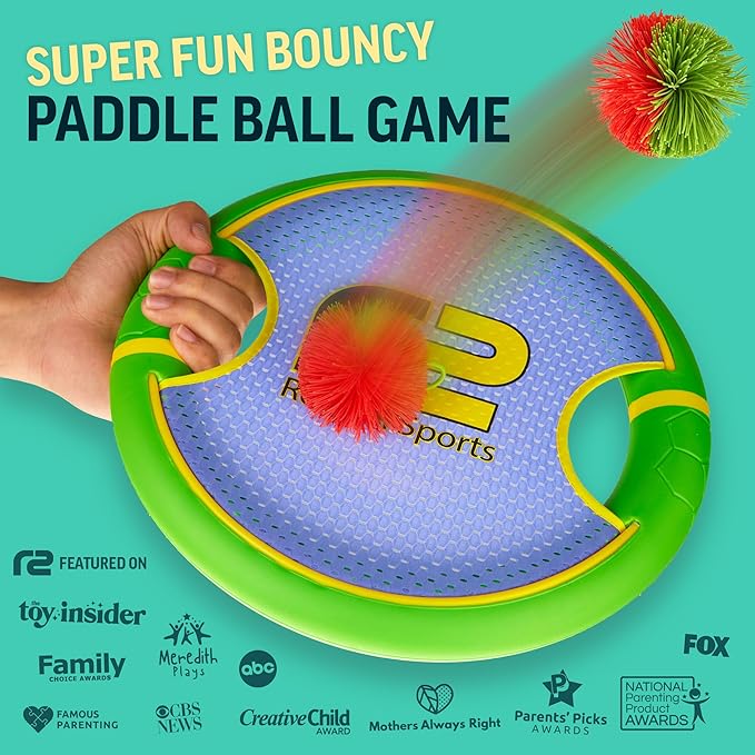 Fun Bouncy Paddle & Stringy Ball Toss & Catch Game - Easy to Use for Kids All Ages - Soft Foam Design for Safe Play Indoors or Outdoors - Also Works as Flying Disc - Great Gift Idea for Boys & Girls