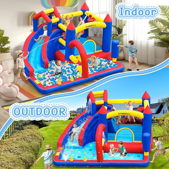 Bounce House Inflatable Bouncy House for Kids 3-12 Indoor & Outdoor, 9 in 1 Water Bounce House with Slide, Bouncer, Climbing Wall, Inflatable Bouncy Castle for Backyard, Party, Room