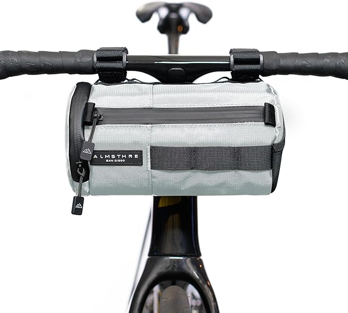 Signature Bar Bag – Sterling Silver | Hard-Shell Bike Handlebar Bag with Waterproof Zippers & Adjustable Straps | Lightweight Bicycle Handlebar Bag, Compatible with Road, Gravel & MTB Bikes