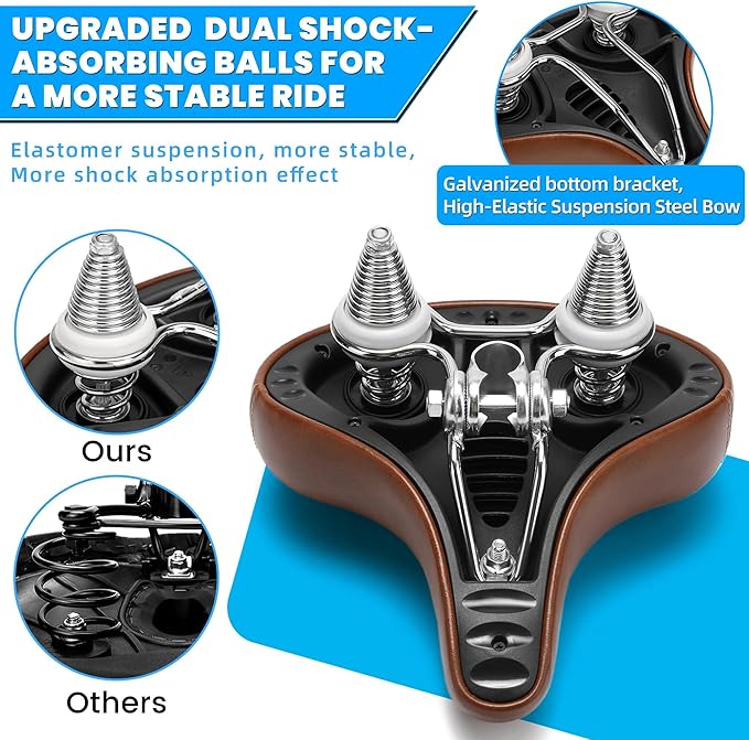 Wide Bike Seat for Men Women Comfort, Large Soft Padded Bicycle Seat Cushion, Oversized Comfortable Replacement Saddle for City & Mountain Bicycle, Beach Cruiser, Ebike, Scooter, Stationary Bike