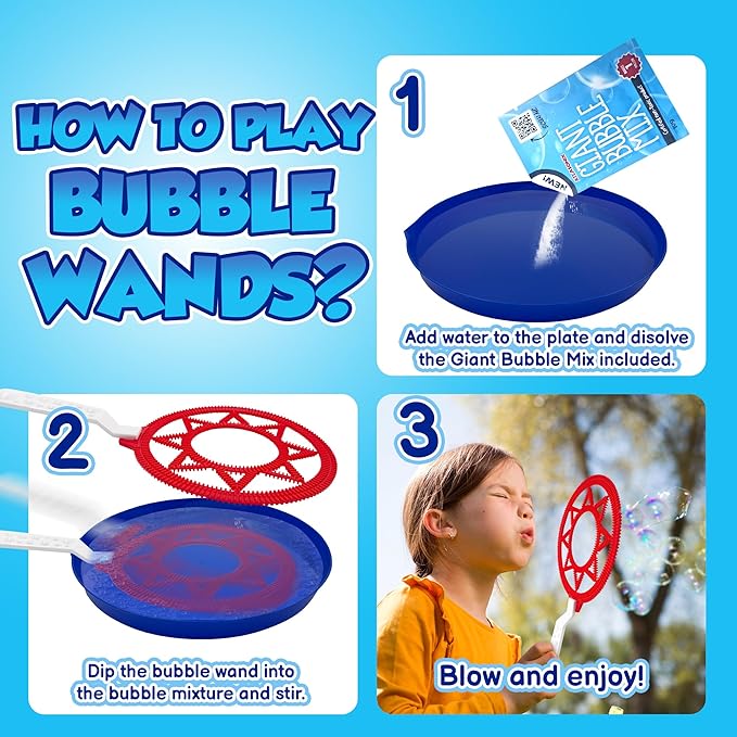 Giant Bubble Wands - Bubbles for Kids, Giant Bubbles, Bubble Toys, Large Blowing Rings, Variety Shapes Set for Big Soap Bubbles, Includes Huge Bubble Mix Solution Kit 19 Pack