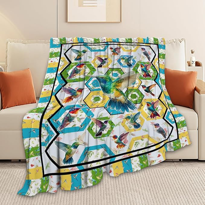 Hummingbird Throw Blanket Hummingbird Bird Stuff Gifts for Kids Girls Boys Adults Women Men Soft Cozy Warm Plush Fluffy Fuzzy Fleece Blanket Decor 50''X60''