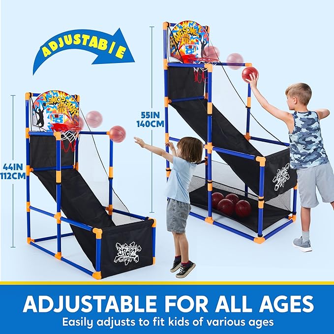 JOYIN Sports Toy LED Lightscore Arcade Basketball Game Set for Kids Ages 3–12– Includes Electronic Scoreboard, Cheer Sound Effects, 4 Balls & Hoop | Indoor/Outdoor for Kids | Easy to Assemble