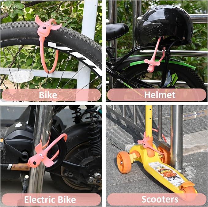 Bike Cable Lock with Keys,Silicone Covered Kids Cable Lock Cartoon Lock,2 Feet Lock for Bike,Door,Skateboard,Helmet and More(Light Pink, Large)