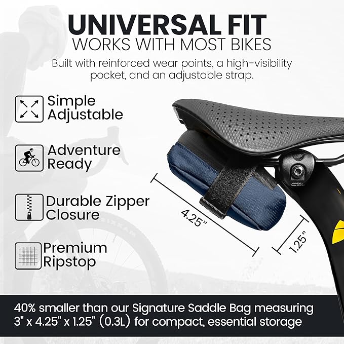 Compact Bike Saddle Bag – Cosmic Blue | 0.3L Bike Seat Bag (3" x 4.25" x 1.25") | Water-Resistant Ripstop, Waterproof Zipper, Internal Pocket | Durable Under Seat Storage