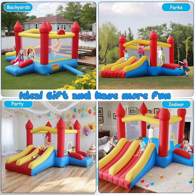 Bounce House with Double Slide,Large Jump House for Kids Inflatable Bouncer with Air Blower Indoor/Outdoor Bouncy Castle for Backyard,Park & Birthday Parties