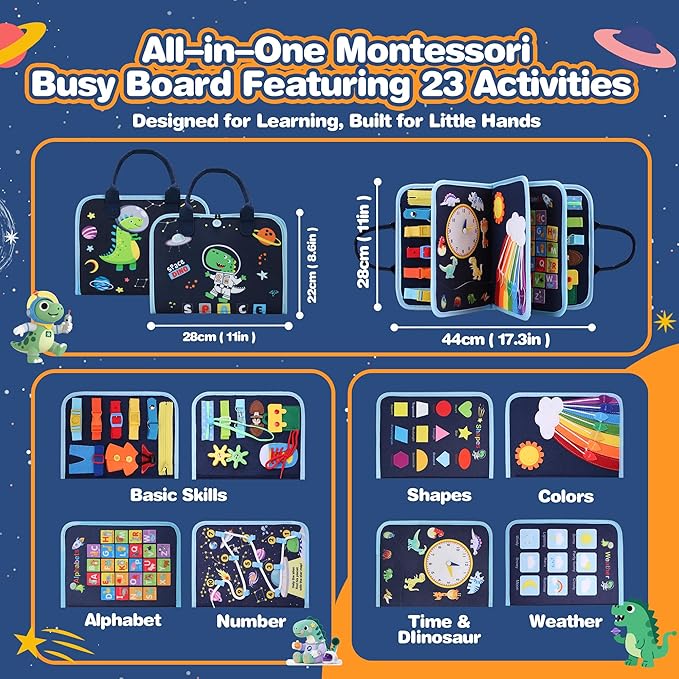 Toddler Busy Book, Montessori Busy Board, Activity Sensory Toys 2025 for Toddler Boys Christmas Birthday Gift, Educational Learning Quiet Book for Kids, Travel Toy for Airplane Car