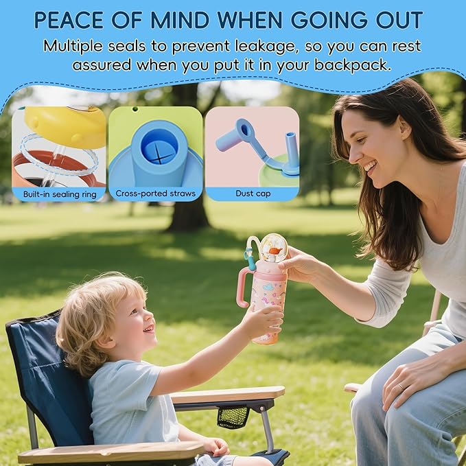 Insulated Whale Fountain Cup, 24 oz Stainless Steel Travel Mug with Handle, Leak-Proof Straw Cup, 2025 model - Washable. Suitable for children, teenagers and adults (royalblue)