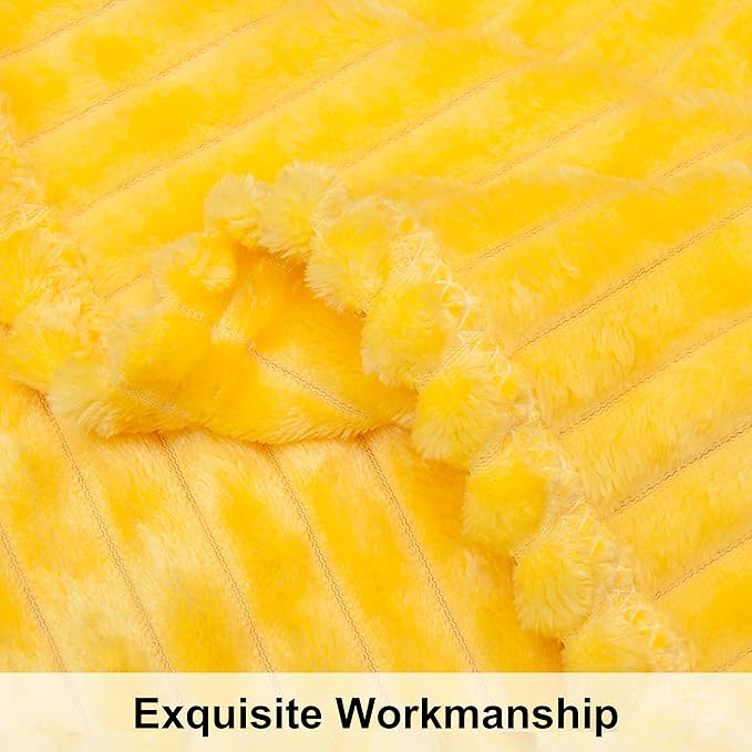 NTBAY Plush Flannel Oversized Baby Blanket, 50X60 Inches Soft and Warm Toddler Blanket with Striped Texture Nursery Bed Blanket for Stroller, Crib, Travel, Baby Gift, 50"x60", Yellow
