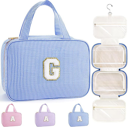 TOPEAST 2025 Graduation Gifts for Her - Hanging Toiletry Bag for Women, Travel Toiletry Bag Makeup Bag, Personalized Travel Essentials for Women - Letter G, Blue