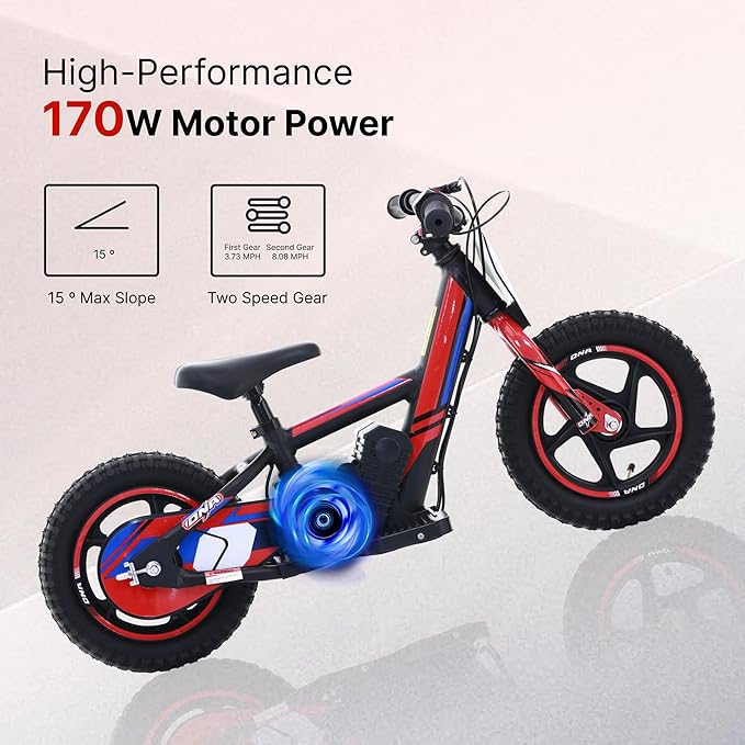 Electric Dirt Bike for Kids 3-6, 170W Racing Experience Lightweight Motorcycle, New Aluminum Frame with 2 Power Modes, 24V Detachable Battery, 12 Inch Knobby Tires