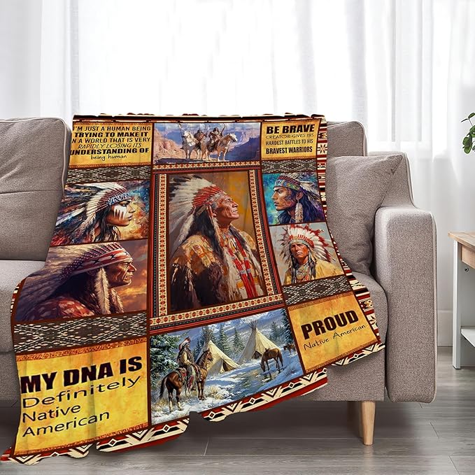 Native American Blanket Ultra Soft Cozy Indians Throw Blanket Fleece Fuzzy Plush Native American Decor Gifts for Women Girls Adults Couch Sofa 60"x50"
