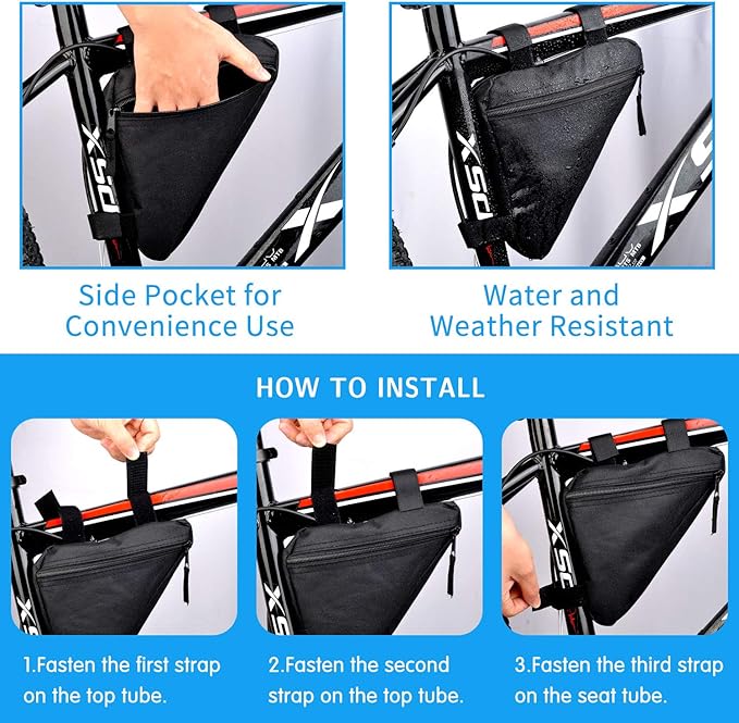 Bike Triangle Frame Bag - Bicycle Cycling Storage Triangle Top Tube Front Pouch Saddle Bag for Road and Mountain Bikes