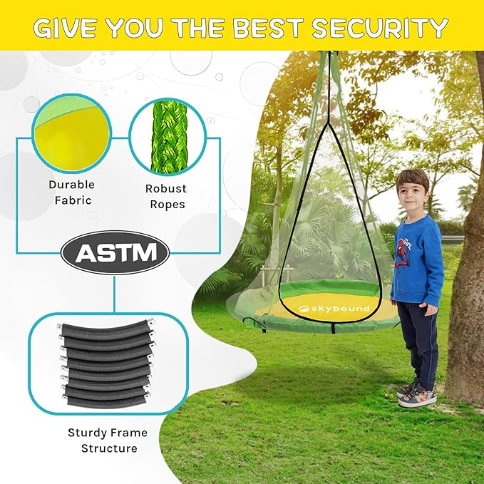 SkyBound Tree Swing Saucer Swing - 600LB Weight Capacity - Outdoor Swing with Hanging Straps - Waterproof Tree Swings for Kids - Tire Swings for Trees - Durable Flying Swing Seat for Children