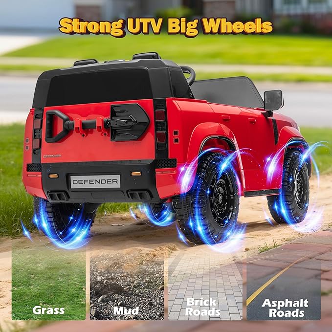 24V Licensed Land Rover 2 Seater Ride on Car for Kids, Battery Powered Electric Car Ride on Vehicle with Parent Remote Control, LED Light, Spring Suspension, Suitable for Aged 3-8, Red