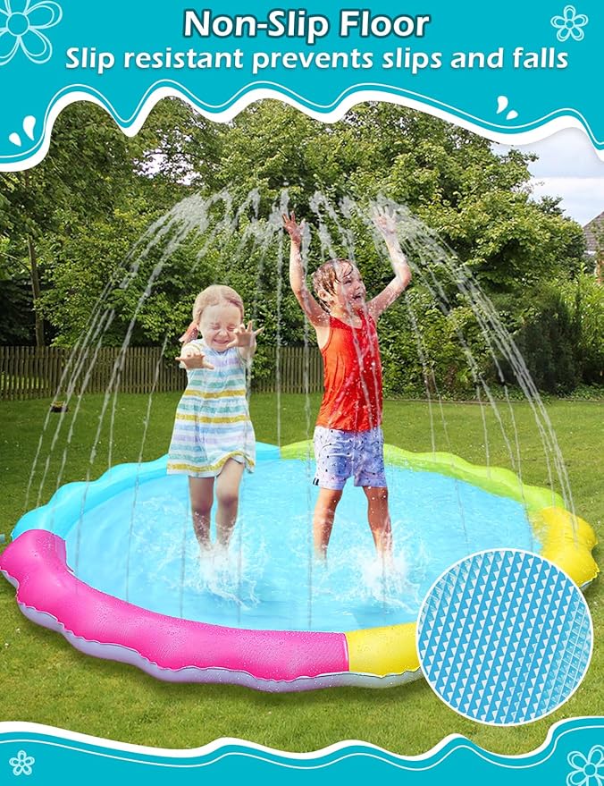 Jasonwell Splash Pad Sprinkler for Kids Splash Play Mat Outdoor Water Toys Inflatable Splash Pad Baby Toddler Pool Boys Girls Children Outside Backyard Dog Sprinkler Pool Age 1 2 3 4 5 6 7 8 9 XXL