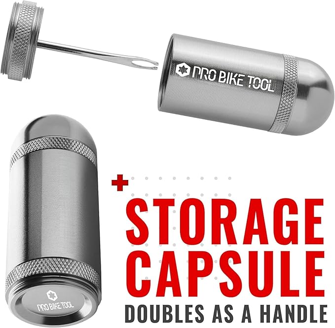 PRO BIKE TOOL Tubeless Bike Tyre Repair Kit – for MTB and Road Bicycle Tyres – Fix a Puncture or Flat, Fast – Tackle Set Includes Storage Canister, Plugger Tool and Plugs