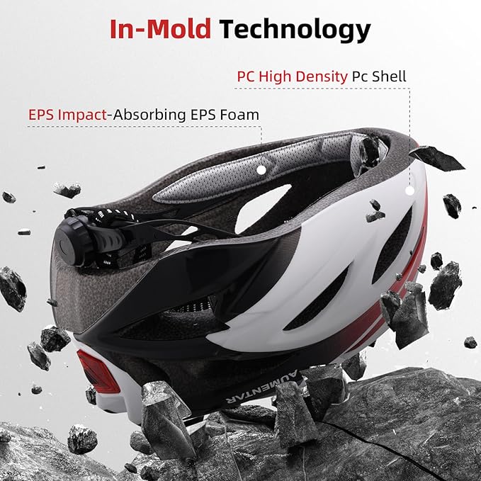 Adult Bike Helmet, Bicycle Helmet with Rear LED Light & Detachable Magnetic Goggles, CPSC/CE Certified Cycling Helmet Adjustable for Men Women Mountain & Road