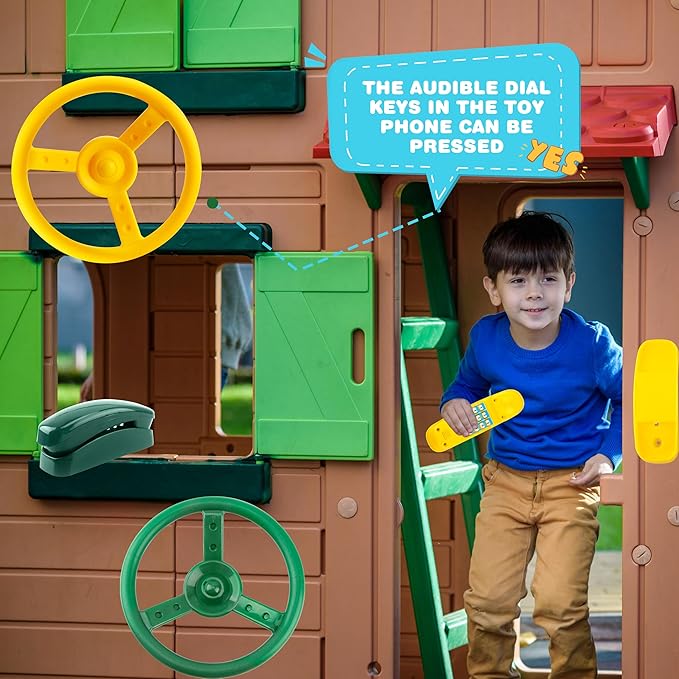 4 Pack Playground Accessories for Kids Outdoor Playground Steering Wheel Priate Ship Wheel Plastic Telephone Phone Toy Swing Set for Playground Backyard Playhouse Tree House (Green,Yellow)