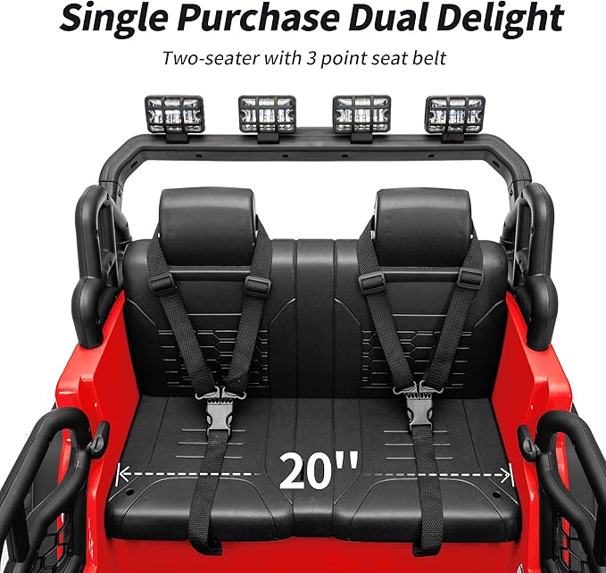 2 Seater Ride on Car Toy, 12V Electric Car for Kids 4-8 with Remote Control, Capacity 110 lb, LED Light - Red