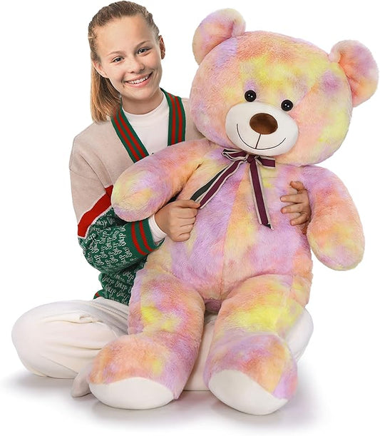 Tezituor 40in Giant Teddy Bear Stuffed Animal,Big Bear Plush Toys,Rainbow Yellow Soft Bear Plushies,Weighted Stuffed Animals Gifts for Baby Shower, Valentine, Christmas, Birthday, Party Decoration