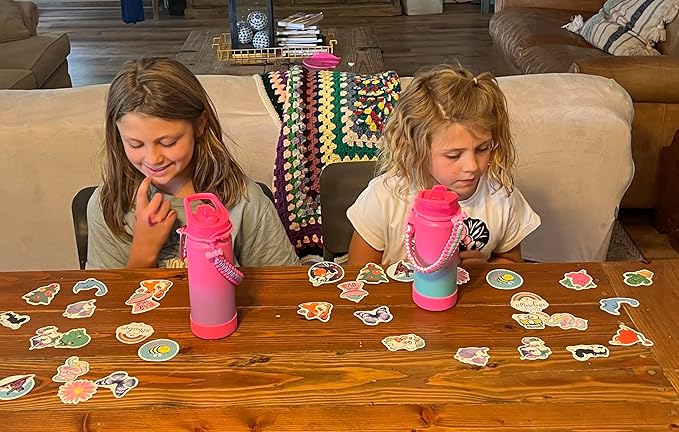 Mininoo Stainless Steel Water Bottle for School, 16oz Insulated Metal Water Bottle with Straw Lid for Girls, Boys (Purple/Sky)