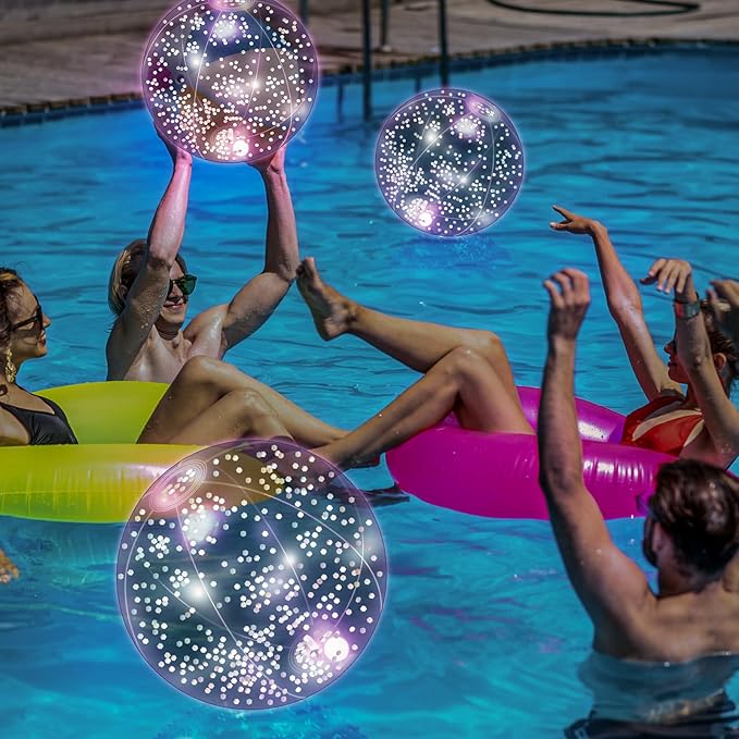 12 Pack 12 Inch Glow in the Dark LED Beach Ball Jumbo Confetti Glitters Inflatable Ball Swimming Pool for Party Pool Summer(Silver)