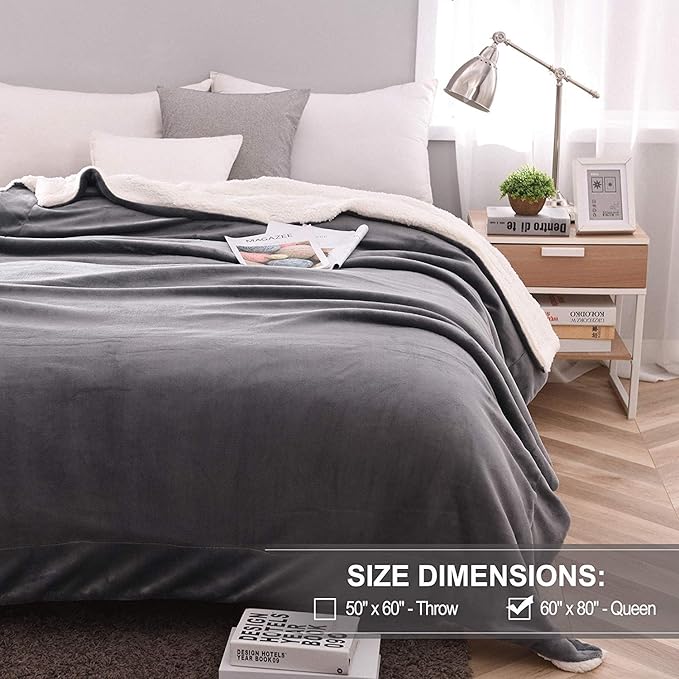 NANPIPER Sherpa Blanket Twin Warm Bed Blanket for Winter Cozy Soft Fuzzy Couch Throw Flannel Fleece/Wool Like Reversible Plush Blanket (Grey Twin Size 60"x80")