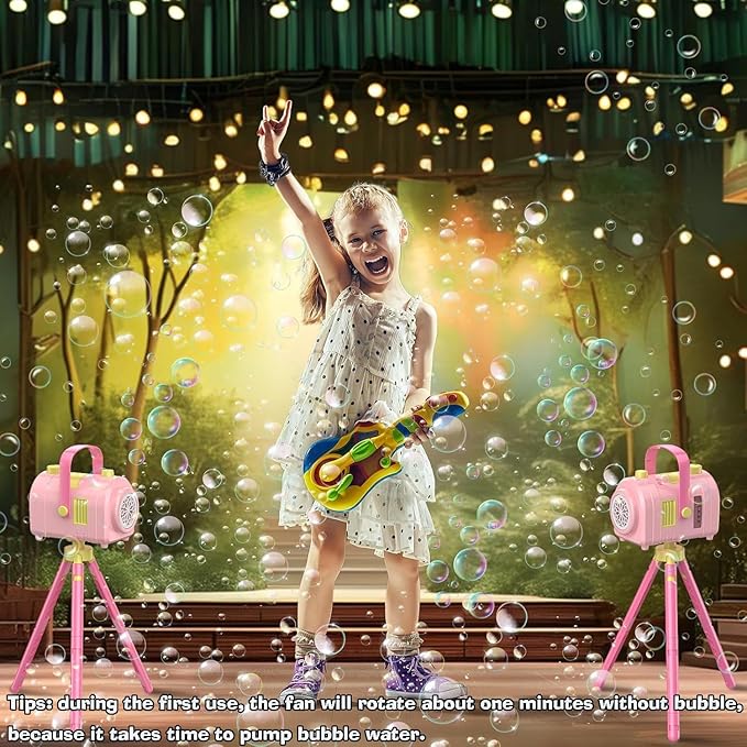 Bubble Machine Large Capacity, Automatic Kids Bubble Blower with 10 Holes 2 Speeds 17oz/500ml, Rechargeable Portable Bubble Toy with Tripod for Indoor, Outdoor, Birthday, Parties (Pink)