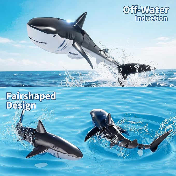 2.4Ghz Remote Control Shark Toys for Kids 3 4 5 6 7 Years Old, 1:18 Scale High Simulation Shark for Pool, Bath Toys for Toddlers, Electronic RC Sea Animal, Outdoor Water Gifts
