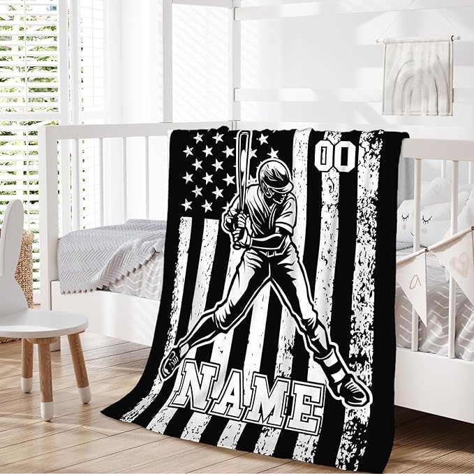 Baseball Gifts for Kids Son Grandson - Custom 50x40 Inches Small Soft Fuzzy Flannel Blankets Accessories Decor Personalized Cool Throws for Travel Cars Office All Seasons