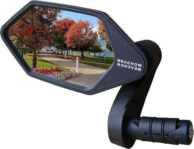 MEACHOW New Bar End Bike Mirror, Crystal UHD Automotive Grade Glass Lens E-Bike Mirrors, Scratch Resistant, Safe Rearview Mirrors, (Blue Left Side) ME-022LB