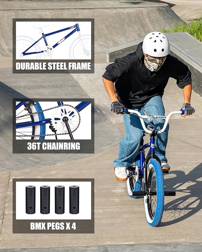 Freestyle BMX Bikes 20 Inch Kids Bicycle with 4 Pegs for 8-15 Years Old Teens, Boys, Girls, Beginner-Lever Riders,Multiple Colors