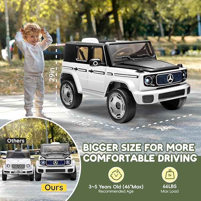 Kids Ride On Car, Electric Car for Kids, 12V Ride on Truck Toy w/Remote Control, LED Light, 3 Speeds, Music, Aged 3-5 Years Old, White