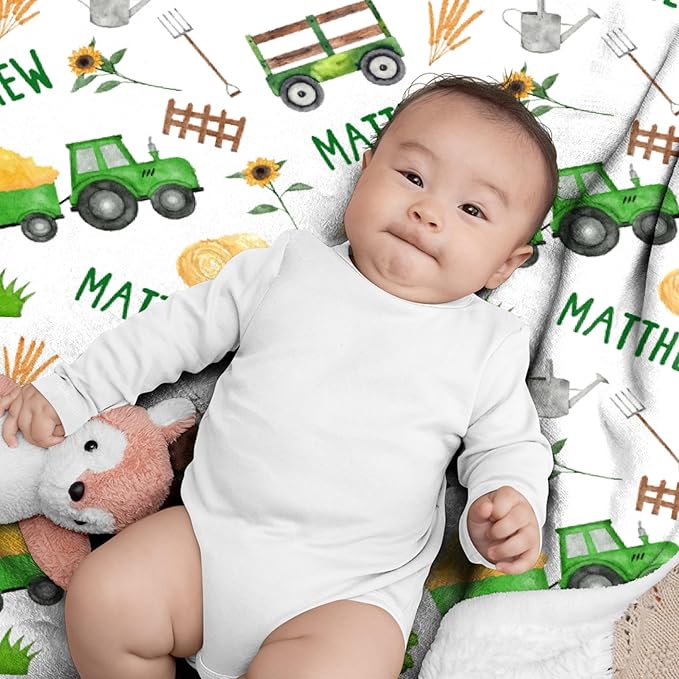 Custom Tractor Blanket with Name Personalized Tractor Blankets for Girls Boys Women Men Customized Blanket Gifts for Birthday 90"x120"for Whole Family