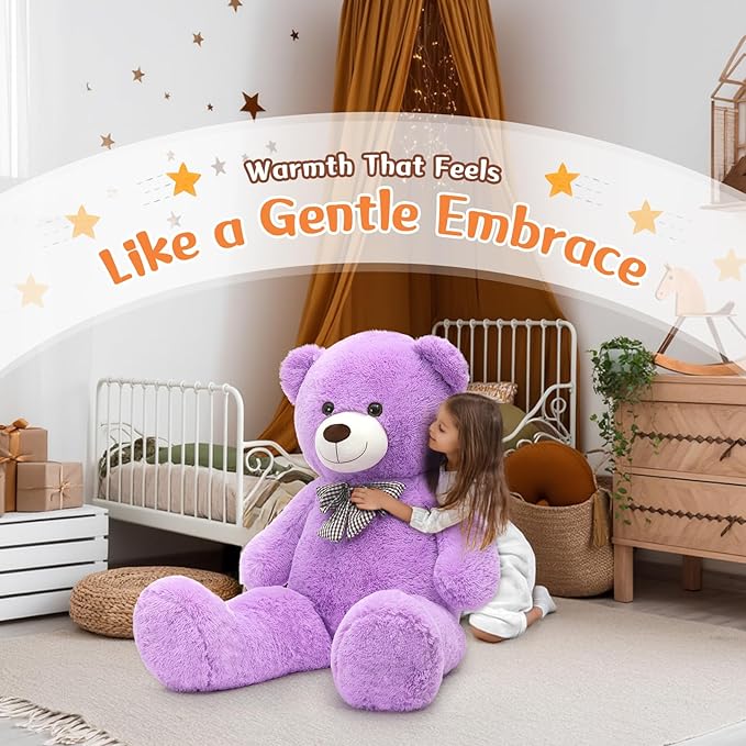 MorisMos Bow Tie Giant Teddy Bear 4 Feet, 47inch Stuffed Animal Big Teddy Bear Plush, Classic Girlfriend Boyfriend Gift on Birthday, Violet