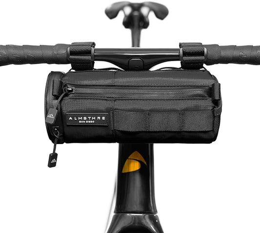 Compact Bar Bag – Midnight Black | Hard-Shell Bike Handlebar Bag with Waterproof Zipper & Adjustable Straps | Lightweight Bicycle Handlebar Bag, Compatible with Road, Gravel & MTB Bikes